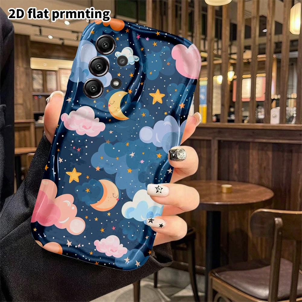 Phone Case: 2D Flat, Suitable for Samsung Galaxy A34 A35 M05 M06 S20 S22 S21 FE Plus 5G Protective Cases, Light Cartoon Night Sky with Stars and Moon,