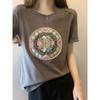Plus Size Women's Clothing Chinese Style Summer Retro Sweet round Neck Chinese Knot Button Fashion Girlish Style Casual Short Sleeve T-shirt L-4XL