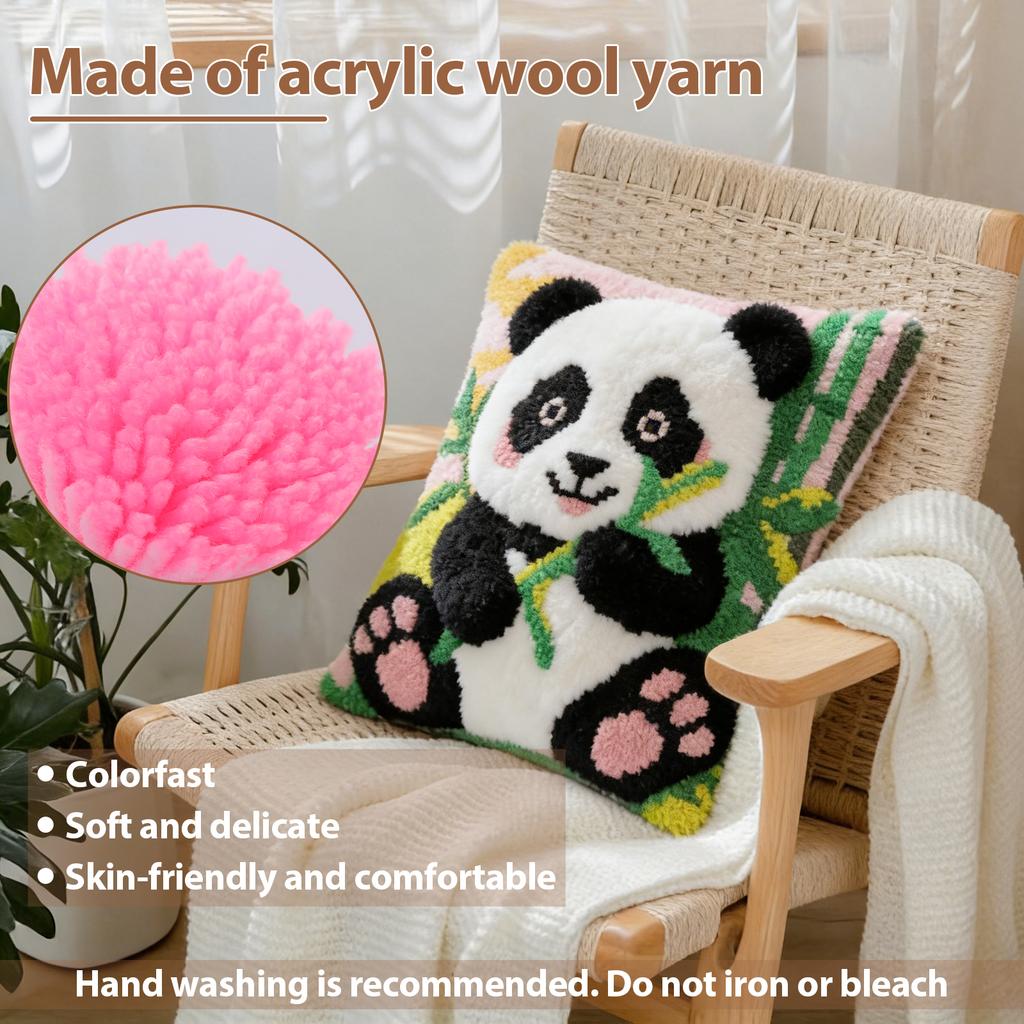 Latch Hook Kits for Adults Beginners Cute Animal Latch Hook Pillow Kit with Yarn Embroidered Fabric for Home Sofa Decor 17x17