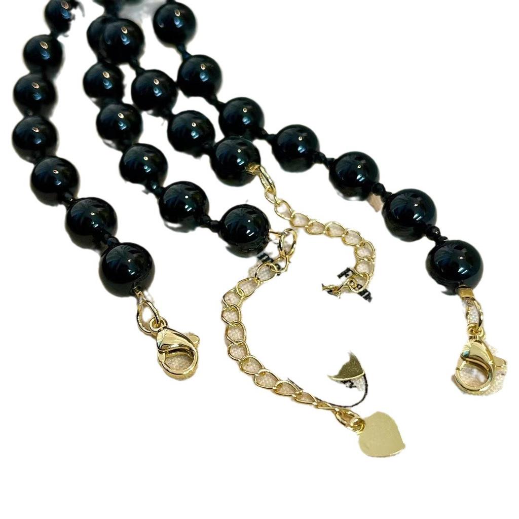 Retro Natural Black Agate Freshwater Pearl Collarbone Chain Necklace Neck Chain Niche Premium Versatile Collarbone Chain