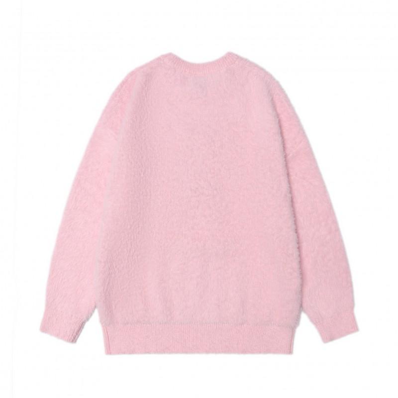 Cozy Oversized Fleece-Lined Knit Sweater With Animal Embroidery Streetwear Teens
