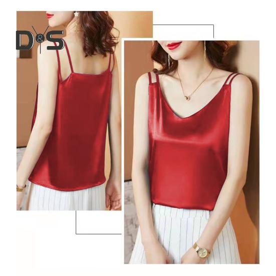 Chaleco Base de Mujer con Tirantes de Cuello en V sin Mangas de Satén Suave Tops de Seda Imitación Chaleco Base Versátil para Uso Diario