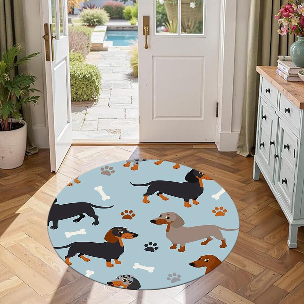 Dachshund Round Floor Rug Suitable for Kitchen Playrooms Game Room Study room Antislip Round Carpet Office home decor