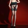 Men'S And Women'Salluring Aurora Black Lace With Faux Garter Straps, Shiny Ultra-Thin 0D Sexy Pantyhose