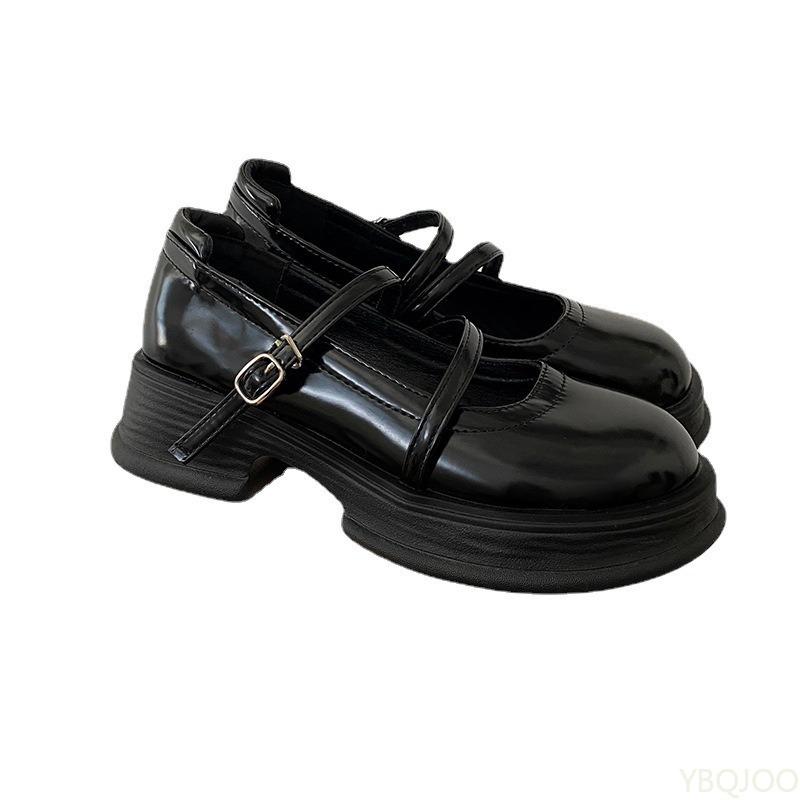 Fashion New round toe thick soled small leather shoes for women in spring summer versatile daily wear simple comfortable single shoes