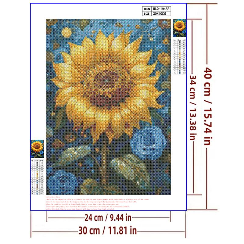 5d DIY Diamond Painting Cross Stitch Sunflower Blue Rose Flower Diamond Embroidery Mosaic Full Round Drill Home Decor