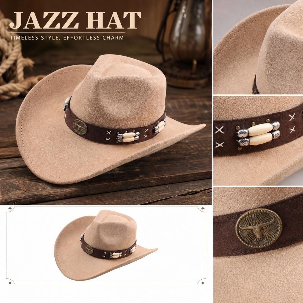 Beaded Cow Print Fedora Hat for Casual Wear Unisex