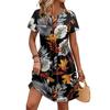 Women Short Sleeve Floral Print Crew Neck Casual Waist Tie Dress with Pockets Lightweight Relaxed Fit Summer Dress