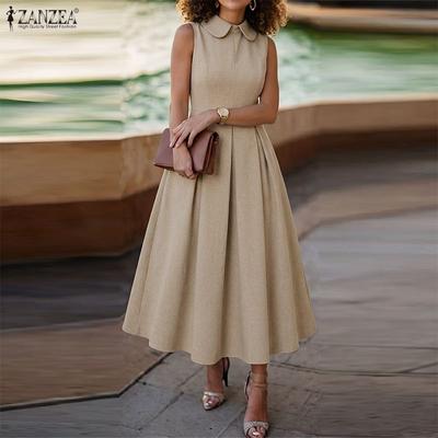 Women Elegant Doll Collar Summer Casual Sleeveless Dress