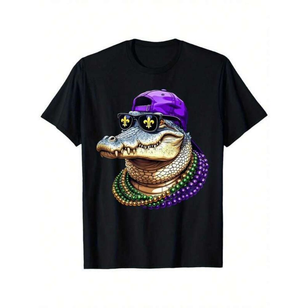 

Boys Mardi Gras Alligator Graphic T-Shirt - Breathable, Moisture-Wicking Cotton Crew Neck Short Sleeve Tee, Casual Comfortable 100