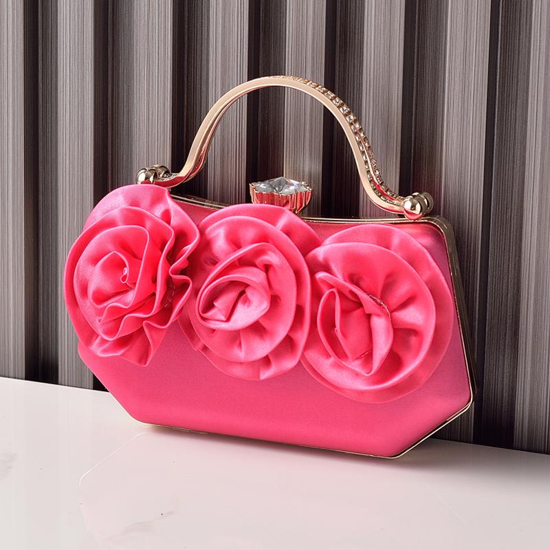 

Wine Red Bag Flower Silk Elegant Handbags for Ladies Shoulder Diamond Hasp Luxury Brands Clutches High Quality Bride Women s Bag