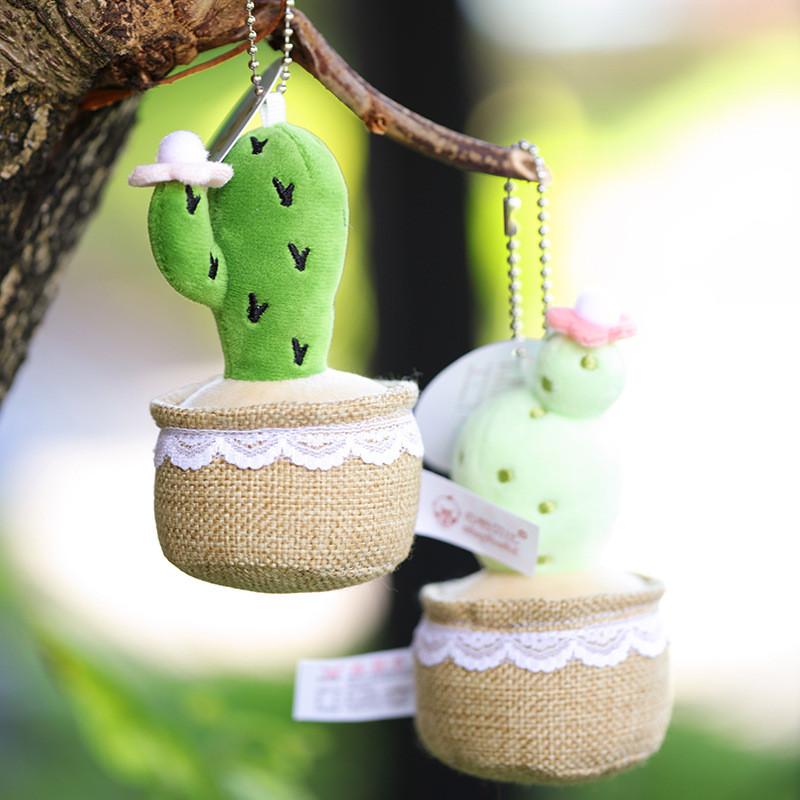 Cute Cactus Potted Plant With Lace Decoration Succulent Plush Pendant Toy