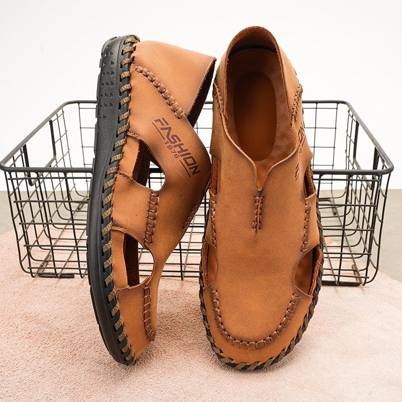 Men Sandals Split Leather Sandals Slides Breathable Rome Male Summer Outdoor Beach Slippers Soft Hot Sale Men Beach Sandals
