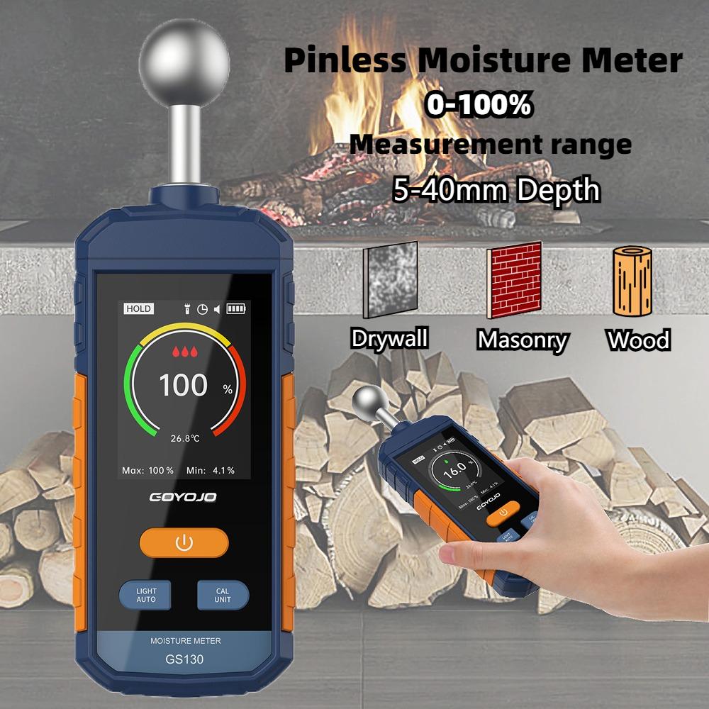 Digital Wood Moisture Meter Non-contact Spherical Timber Damp Detector LCD Screen Hygrometer Alarm Humidity Tester 5-40mm Depth