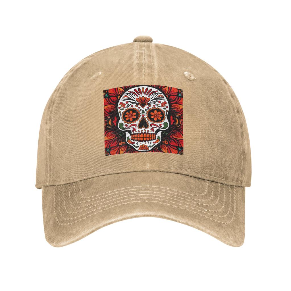 Mexican Skull Calavera Illustration Denim Fabric Cap Casual Baseball Caps Adjustable Hat Summer Unisex Baseball Hats