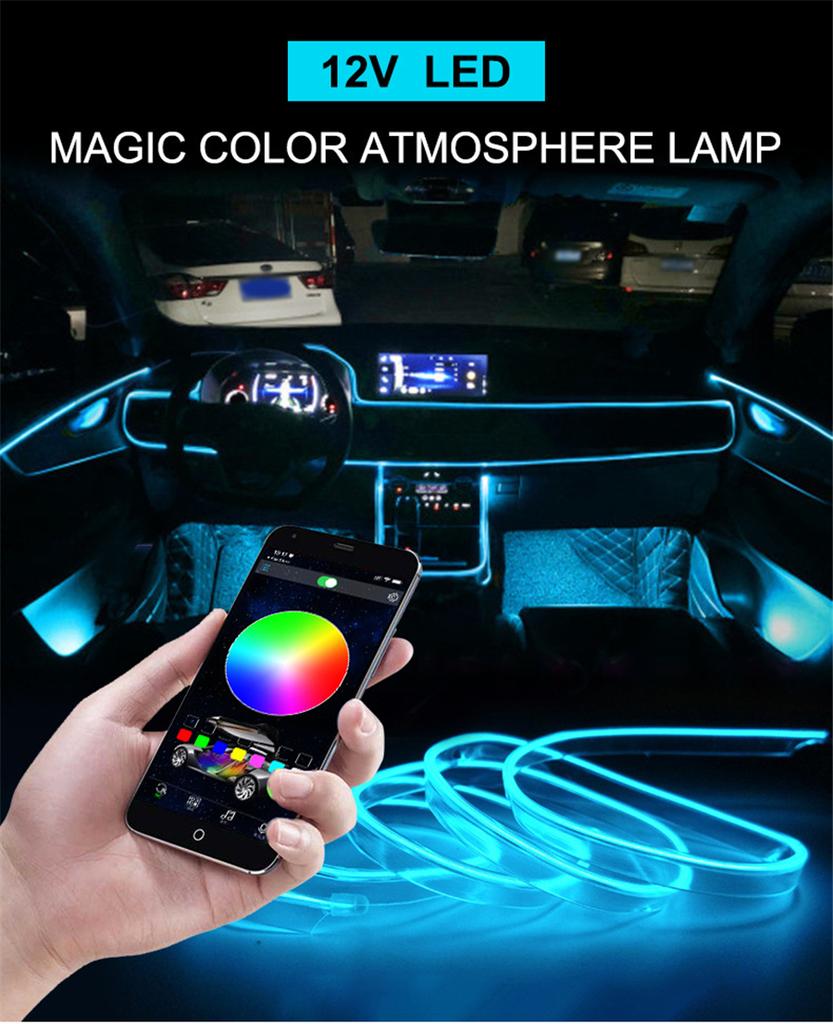 6 In 1 RGB LED Atmosphere Interior Ambient Light Fiber Optic Strips App Control