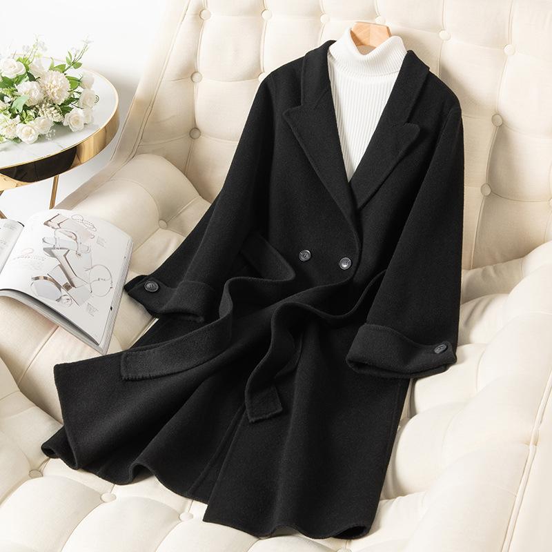 

Осень и Зима Новое Пальто Атмосферное Длинное Кашемировое Пальто Высококлассное Универсальное Пальто S чёрный