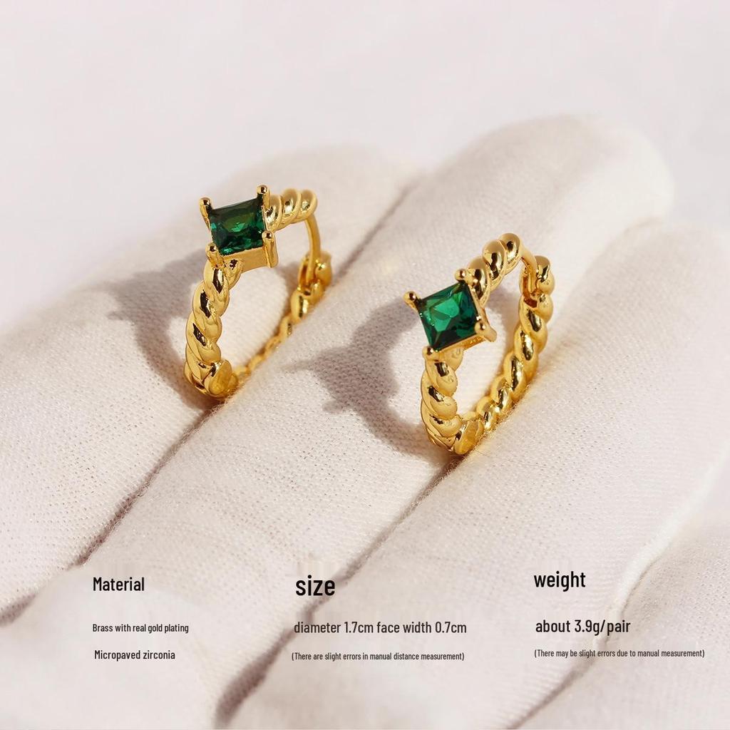 Vintage Emerald Zircon Cable Knit Hoops - Classic European & American Style