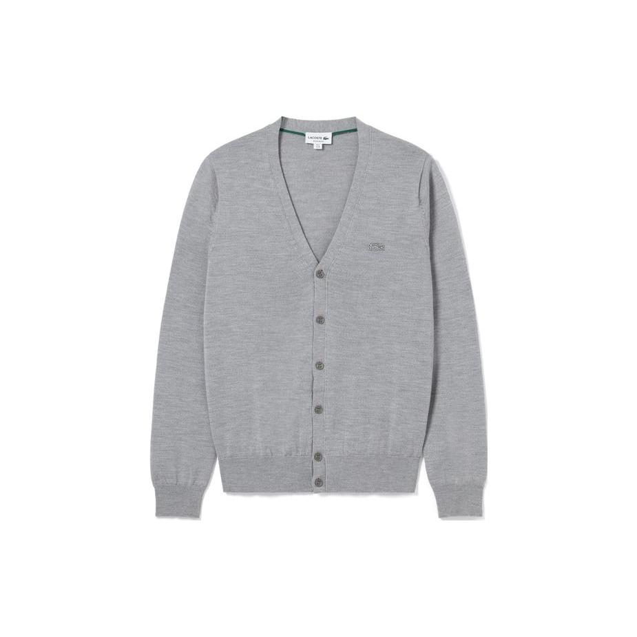 LACOSTE Sweaters Men's Gray V-neck Moderate Cardigan AH5665-YRD