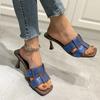 2024 New Brand Summer High Heel Women Slippers Fashion Square Toe Slip On Slides Ladies Elegant Party Dress Sandalias