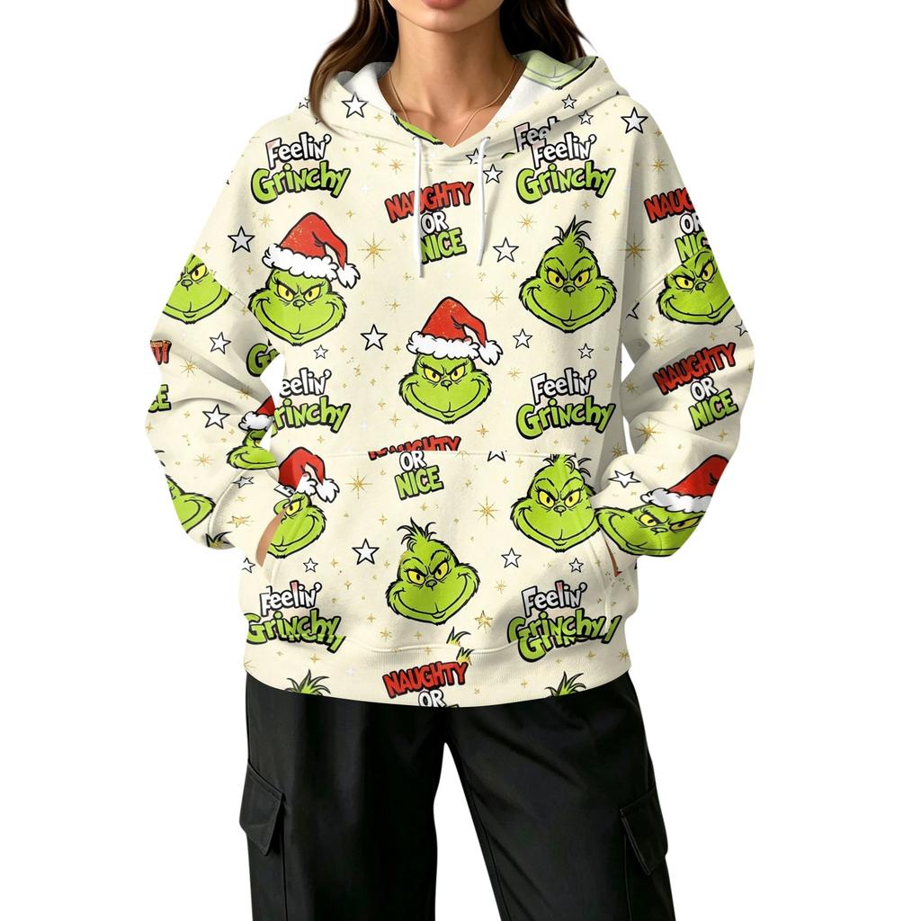 Women's Casual Christmas Print Pullover Hoodie with and Pockets