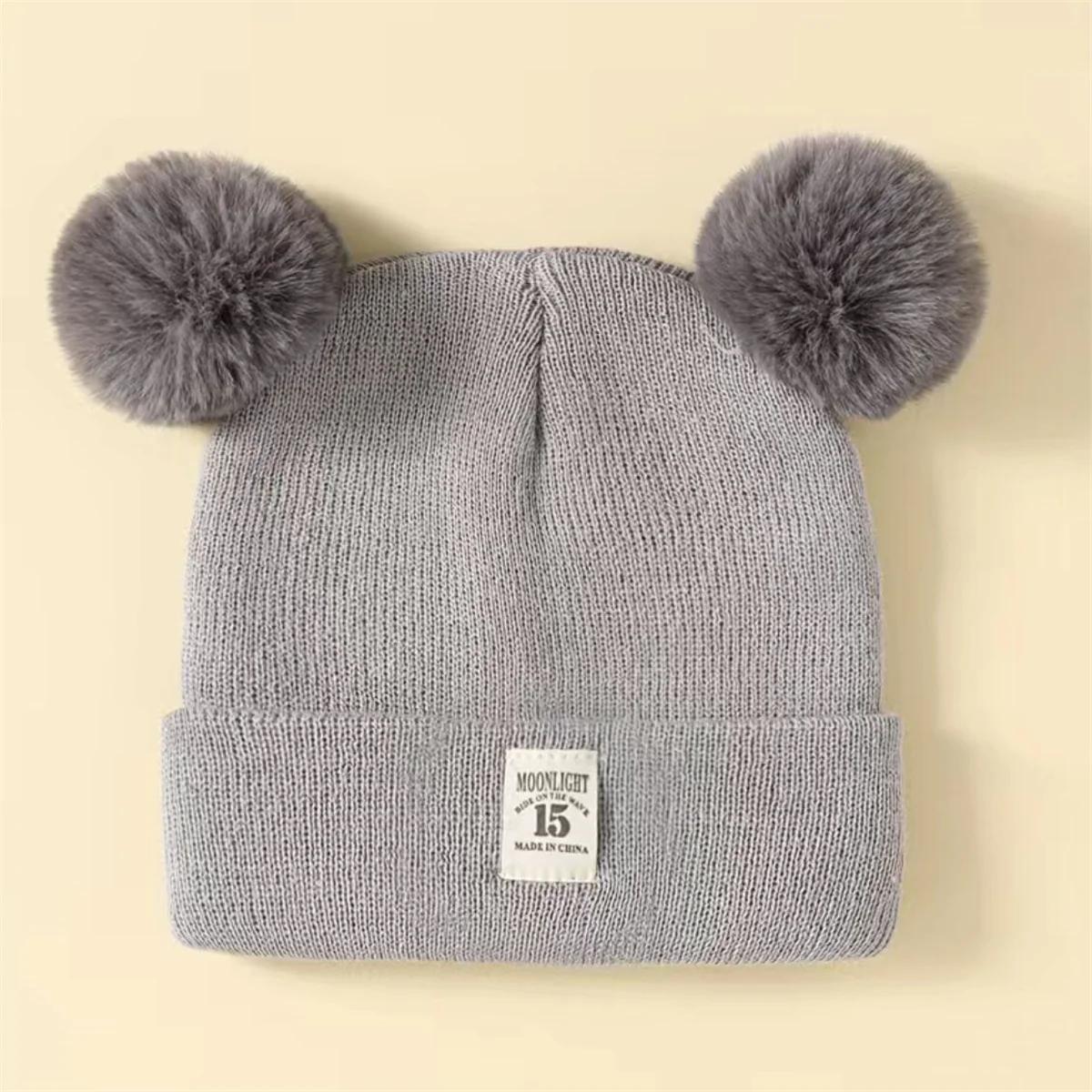

Осень Зима Детские Теплые Вязаные Шапки Детская Вязаная Шапка Бини Однотонная Детская Шапка для Мальчиков Девочек Аксессуары 0-6M серый