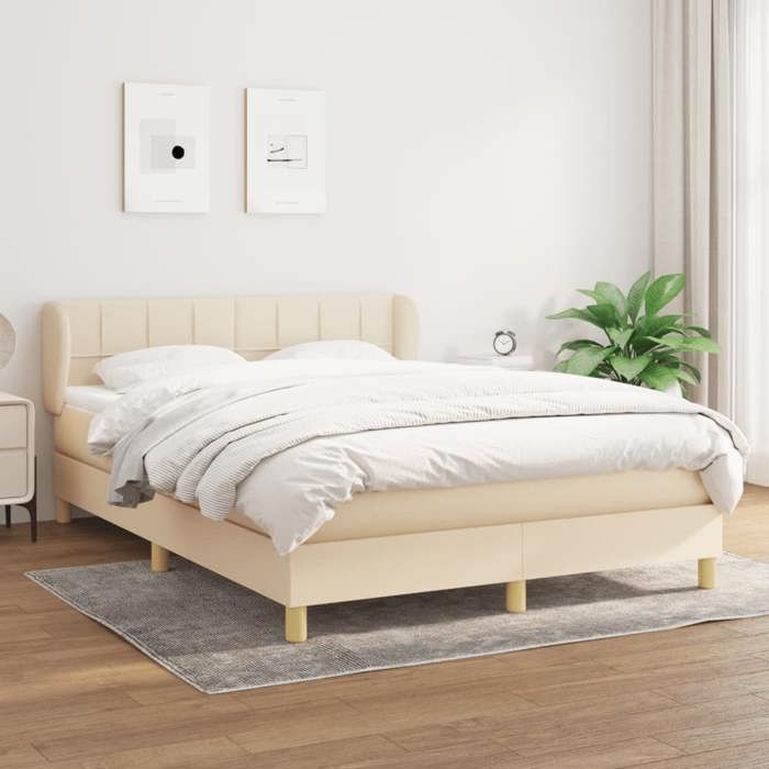 3126810 vidaXL Lit à sommier tapissier avec matelas Crème 140x200 cm Tissu