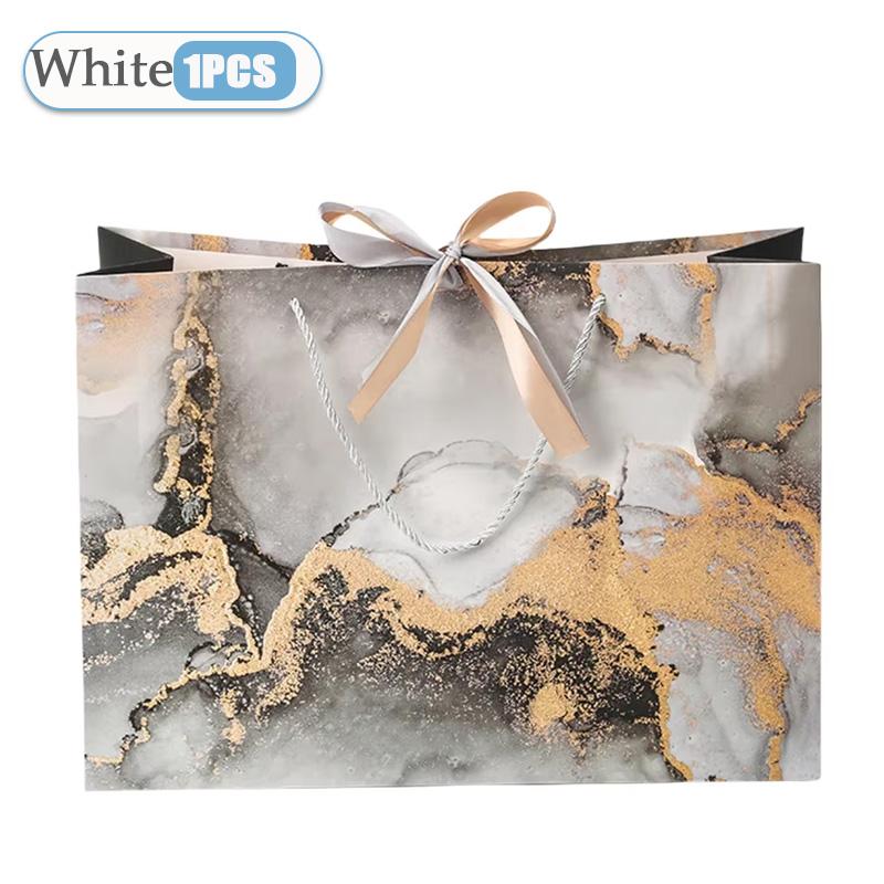 

Large Marble Tote Bag with Green Gold Ribbon Bow Durable Storage Shopping Bag for Wedding Birthday Party Bridesmaid Gift Use 18x16x10cm