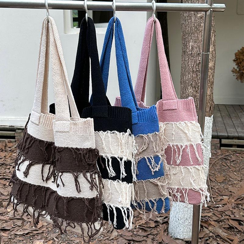 Vintage Knit Bag Braided Bag Fringe Fashion Girls Superior Sense Shoulder Bag Handbag Shopping Bag