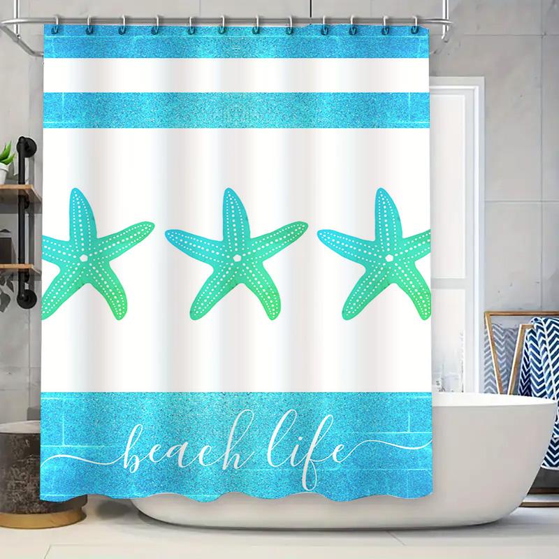 

Beach Life Bliss: Vibrant Starfish And Blue Gradient Shower Curtain For A Fun And Coastal-Inspired Bathroom Dcor W60H190(CM)-1 Pcs