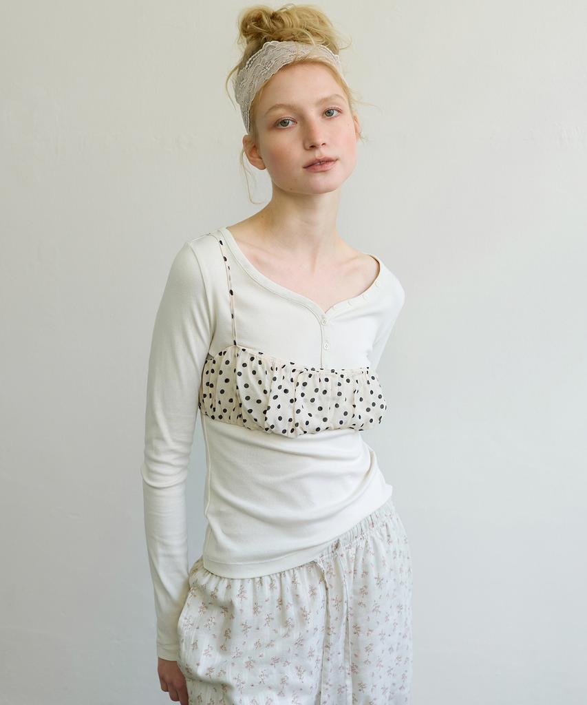 Aobteu Two-Way Henley T-Shirt - Cream