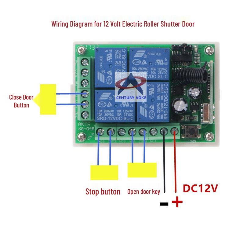 DC12V 4-Channel Remote Control Switch + Long-Range 4-Button Remote for Electric Gate Barrier/Circuit Breaker