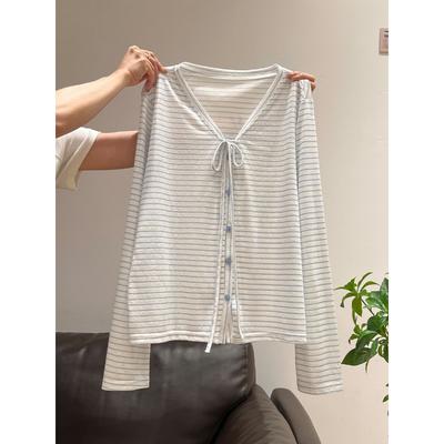 Women's Striped Sheer Long Sleeve Top Loose Fit Casual Lightweight Tee