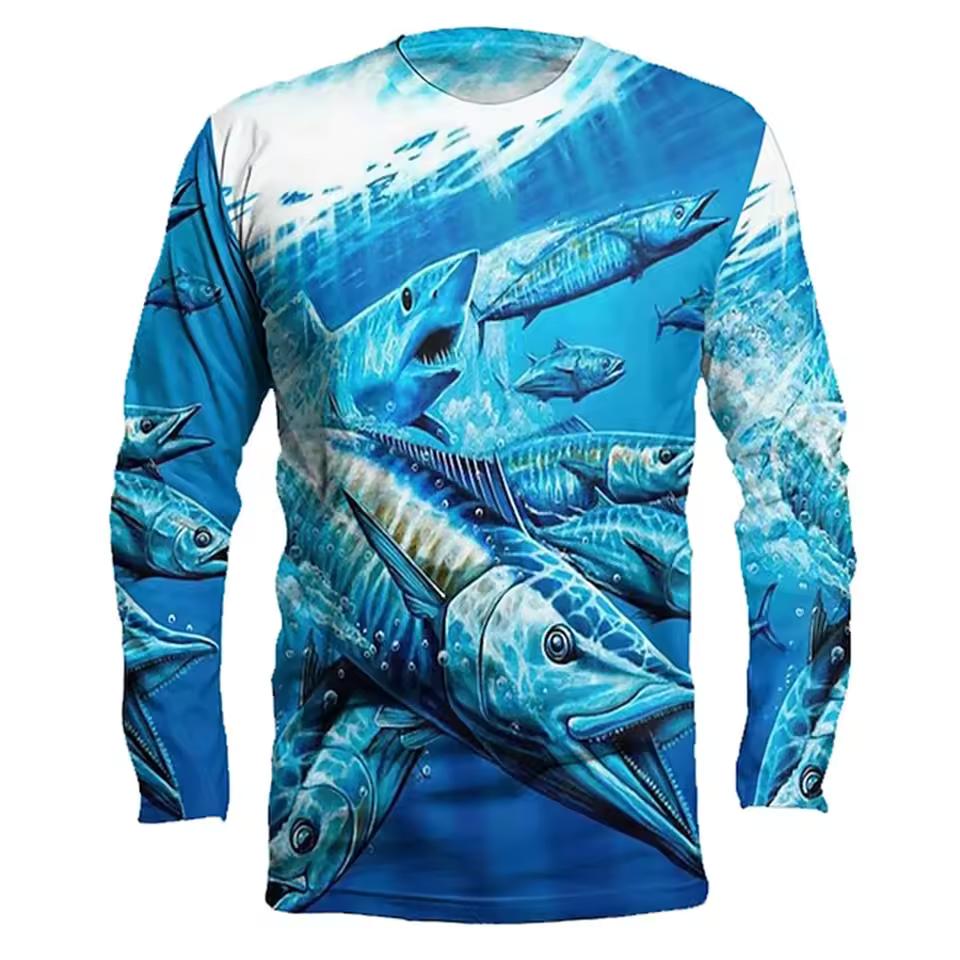 Outdoor Fishing Print Summer Men/Women O-Neck T-shirt Casual Long Sleeve Oversized Pullover Fashion Tops Trend Men Clothing