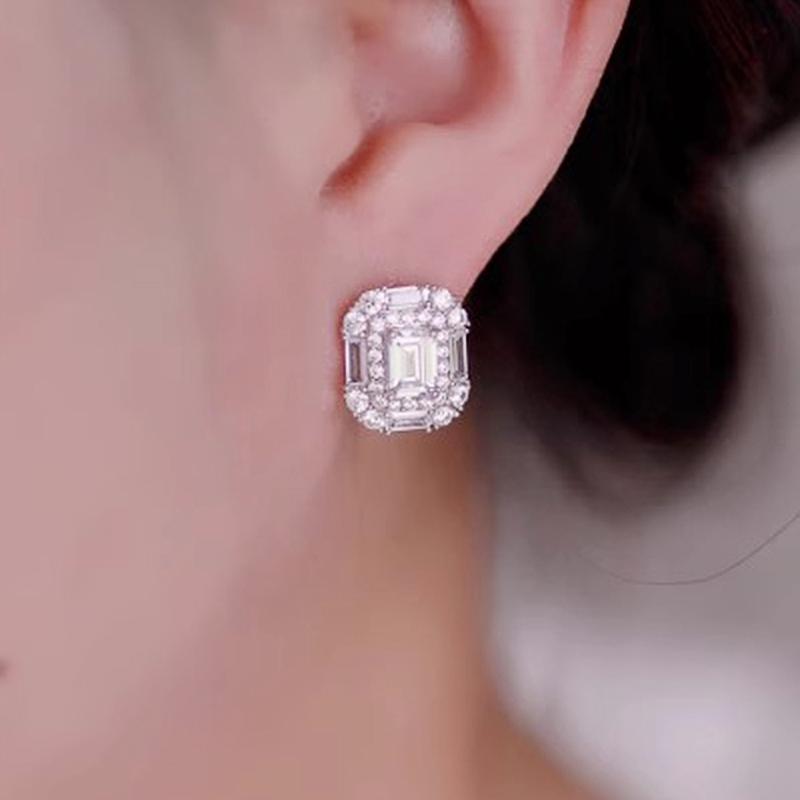 Huitan Geometric Cubic Zirconia Crystal Stud Earrings for Women Newly Designed Luxury Bridal Wedding Earrings  Jewelry