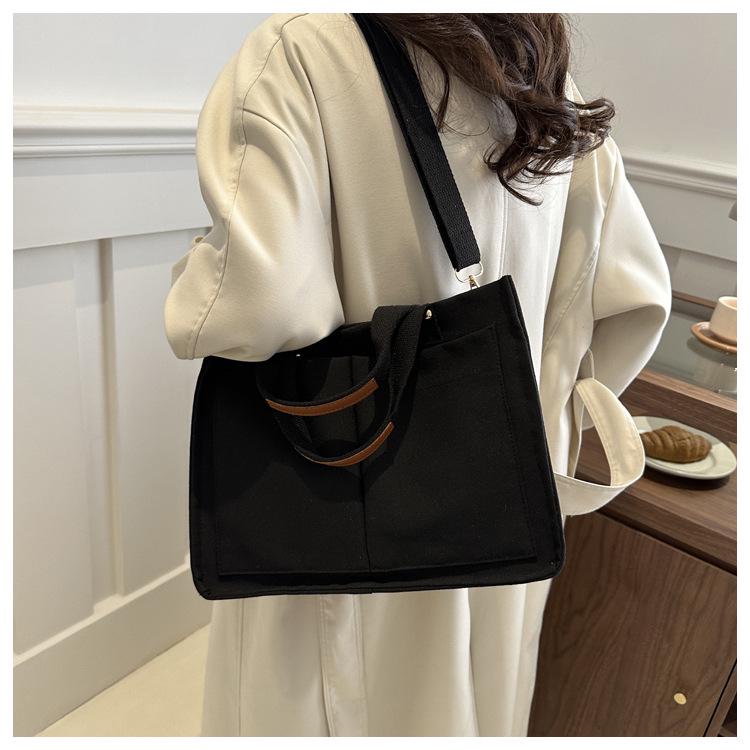 2024 Eco-friendly Korean Japanese Style Large Canvas Tote Bag - Women's Shoulder & Crossbody