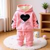 Autumn and Winter New Baby Girl Love Letters Double-sided Velvet Plus Velvet Thickened Hooded Sweatshirt Girls Warm Two-piece Set