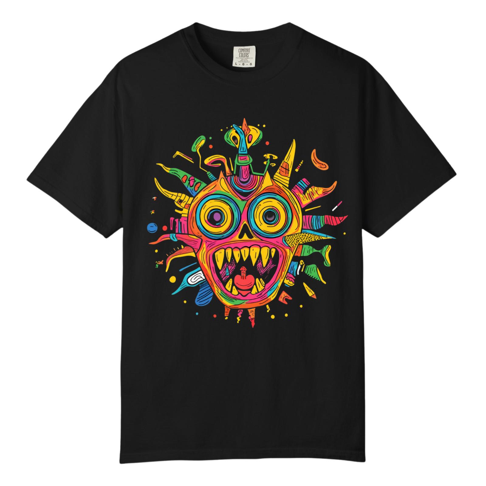 Happy Monster Mask Abstract Art TShirts, Comfort Colors, Unisex Streetwear Tee S разноцветный