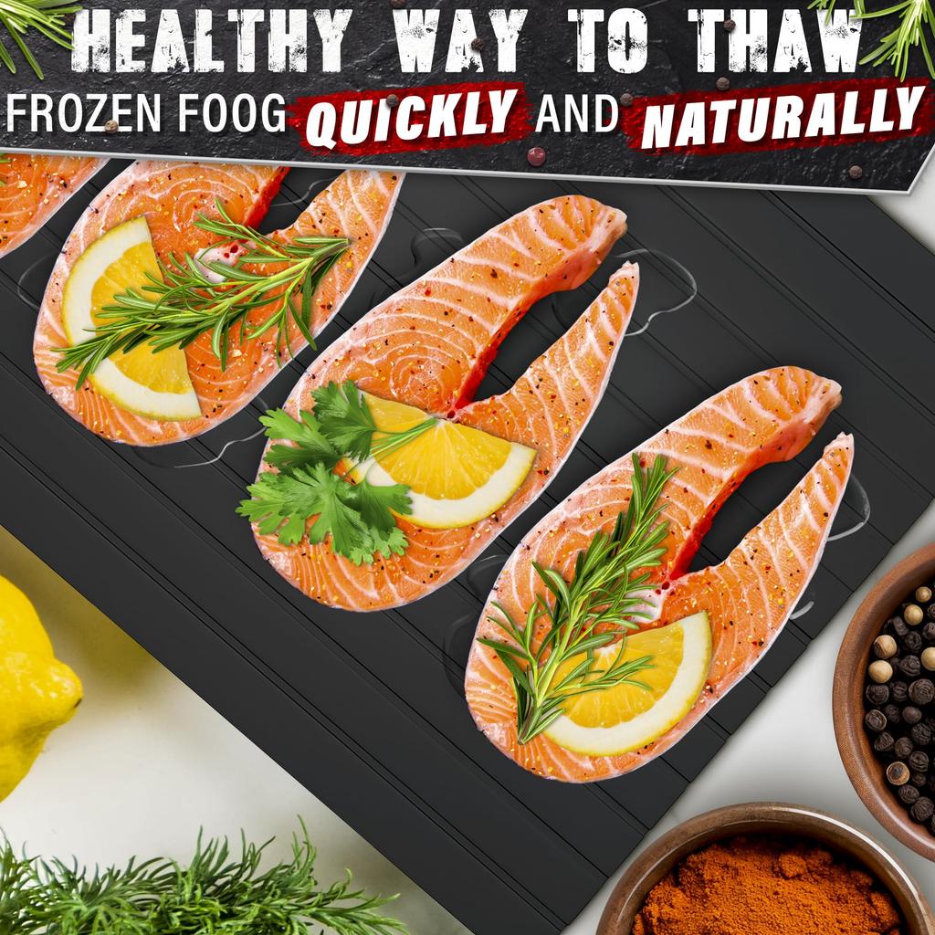 Quick Defrosting Tray for Frozen Meat Fish Vegetables Non-Electric Aluminum Thawing Non-Stick Surface High Thermal Conductivity