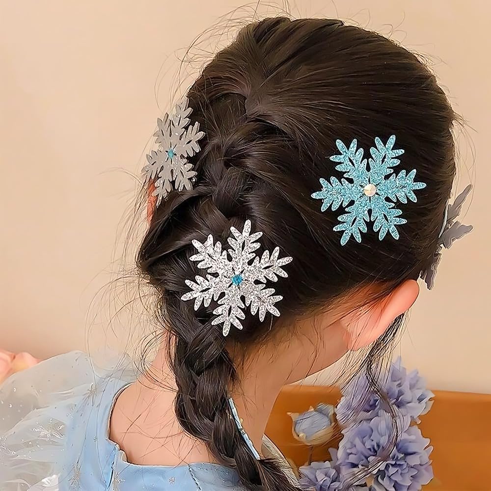 LIANHATA 6-teiliges Haaraccessoire-Set, Eiskönigin Cosplay Schneeflocken-Haarspangen für Kinder und Erwachsene, Perfekt für Weihnachtsfeiern, Schulfeste und