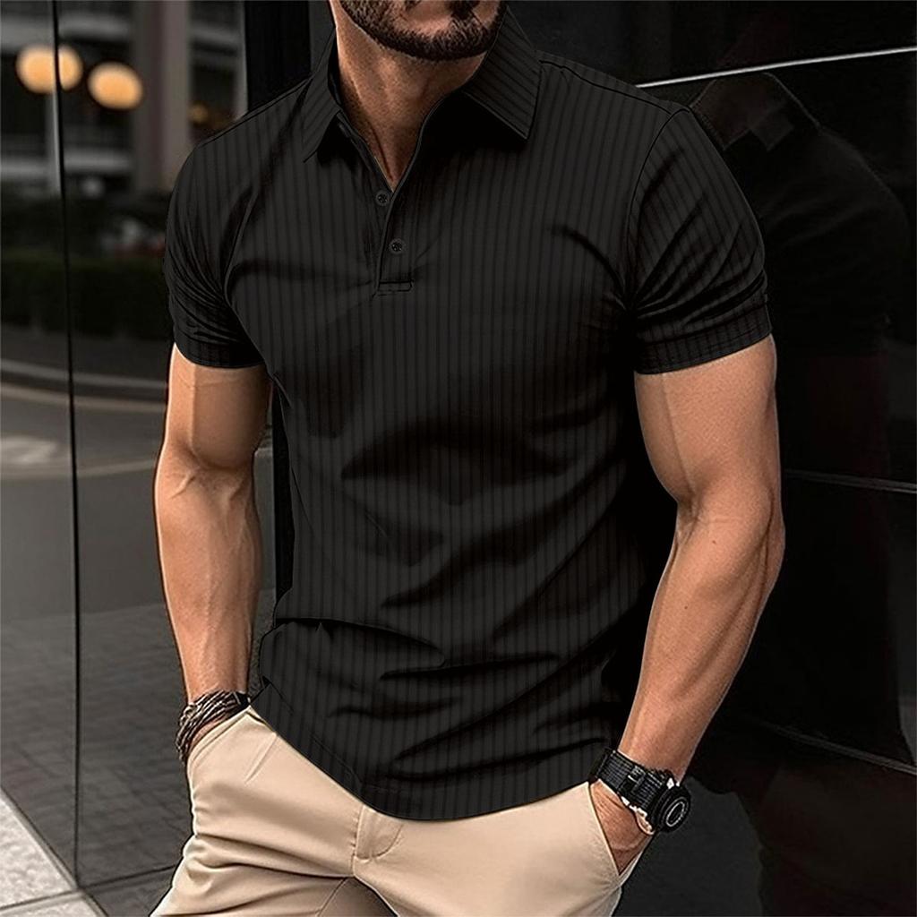 Men's Summer Sports Fitness Casual Vertical-striped Short-sleeved  Shirt