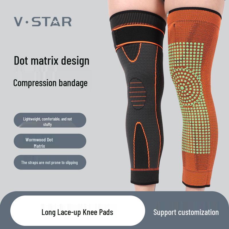 Long Warm Compression Sports Knee Brace with Knit Nylon and Elastic Straps Basic L серый