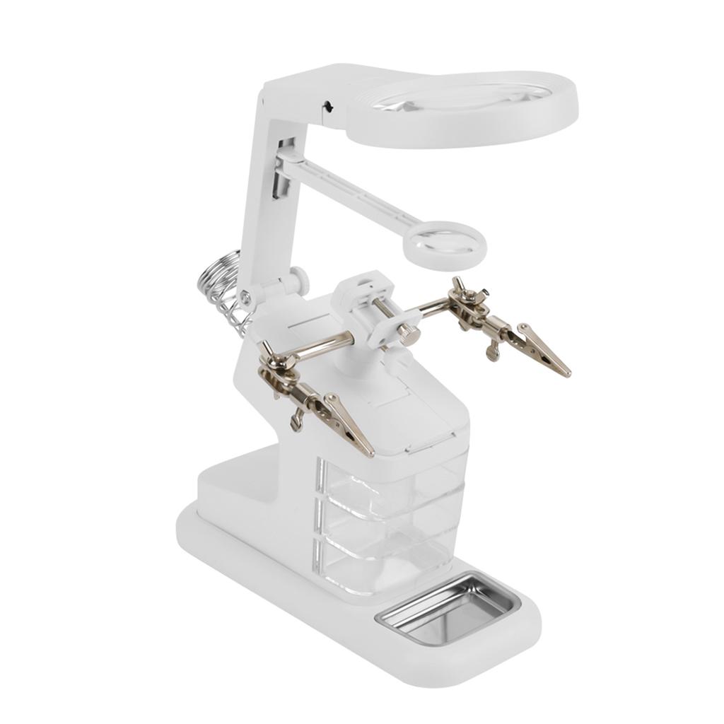 USB Electric Soldering Iron Workstation with 3X 4.5X 25X Loupe LED Lights Board Clips (White)