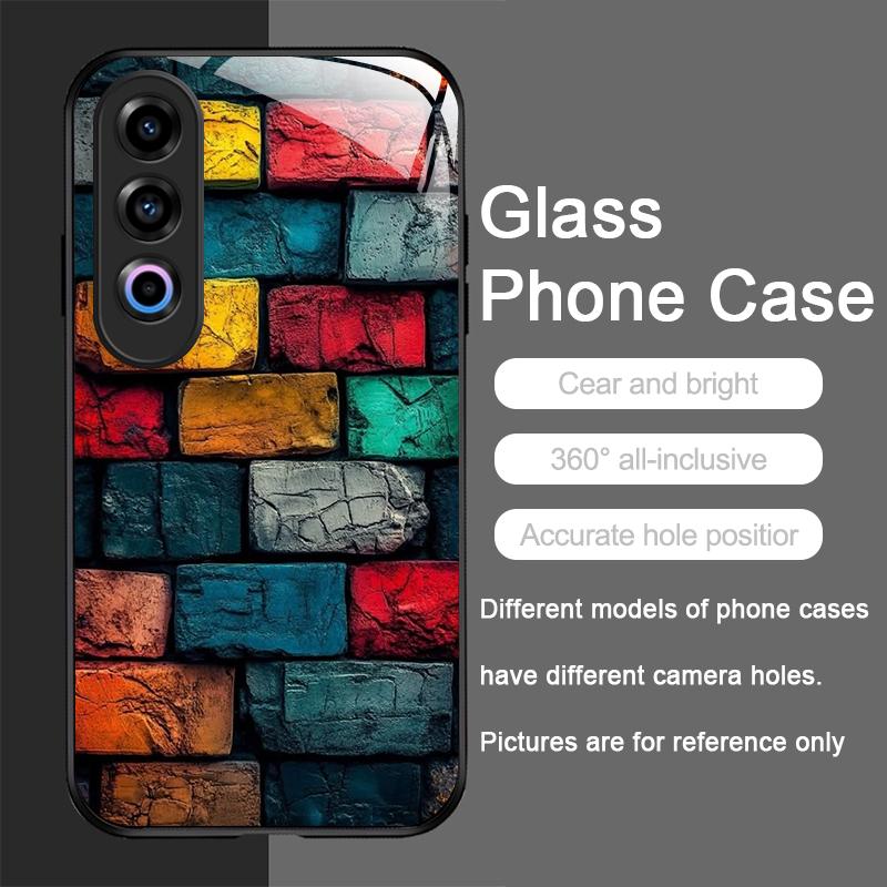 Creative Colorful Brick Texture Printed Tempered Glass Phone Case for OnePlus 13R 12 11 10 9 Pro ACE2 3 Nord CE4 3 2 Lite Cover