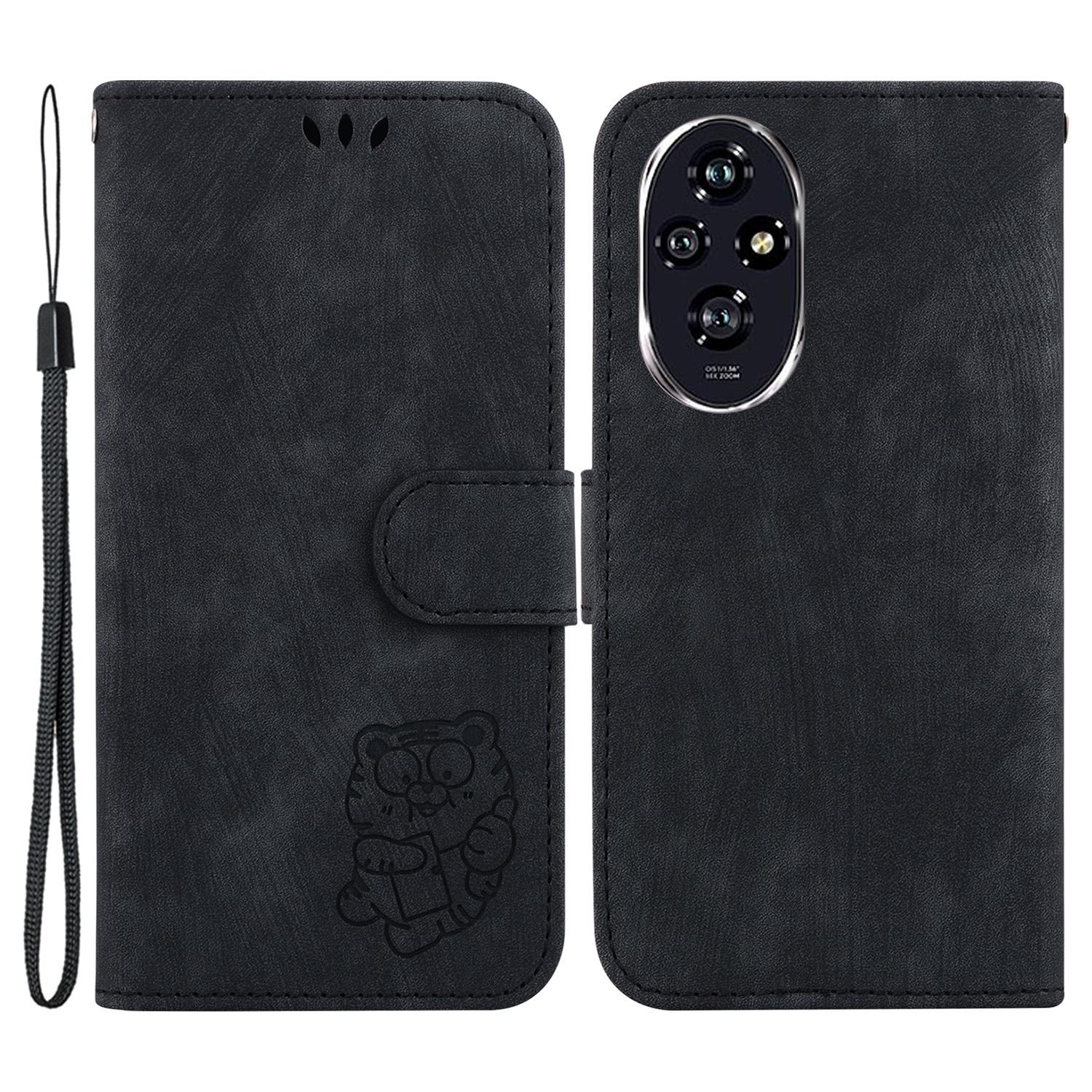 

For Honor 200 5G Wallet Case Cute Tiger Imprint Leather Phone Cover Black