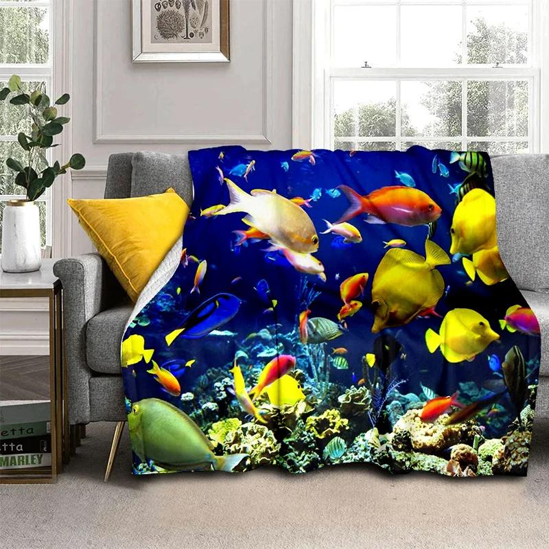 3D Underwater World Seabed Cartoon Blanket,Soft Throw Blanket for Home Bedroom Bed Sofa Picnic Travel Office Cover Blanket Kids