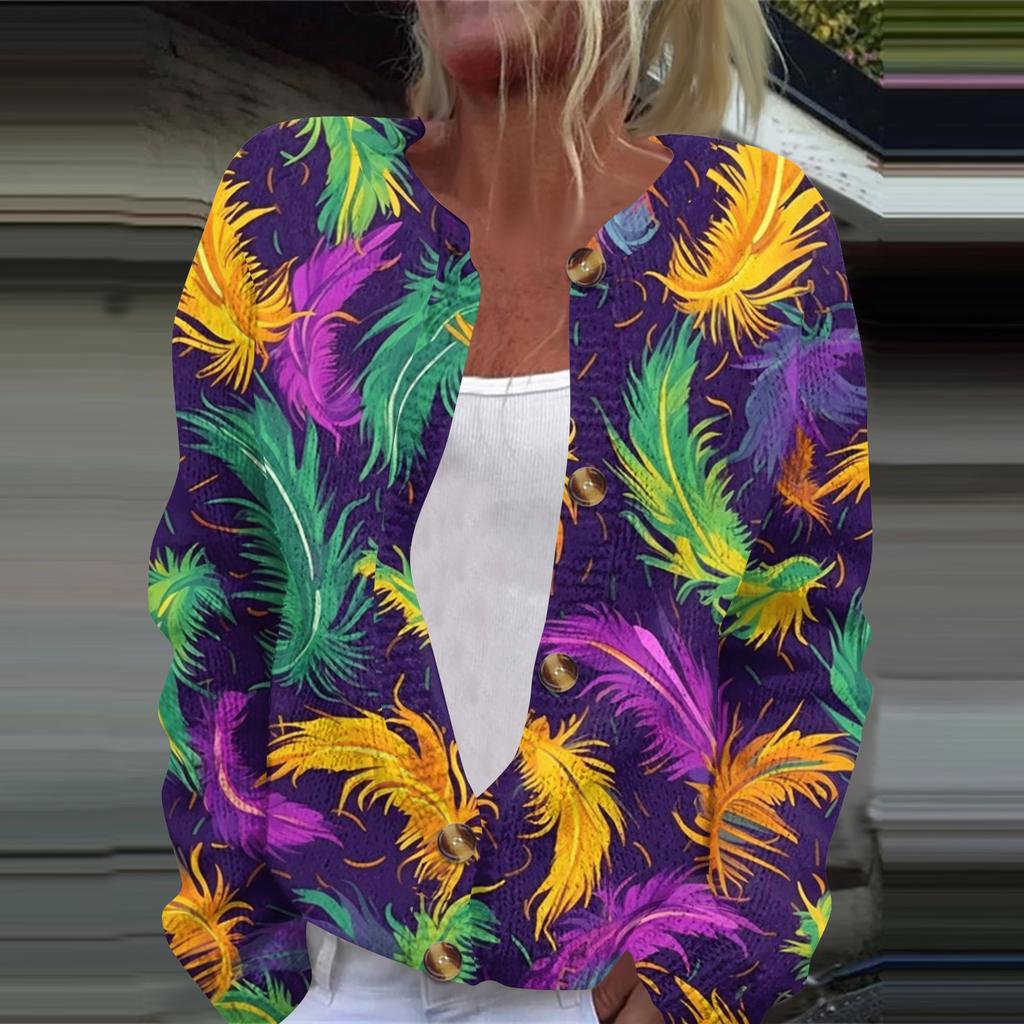 Dámská módní pletená svetrová bunda s dlouhým rukávem a zapínáním na knoflíky