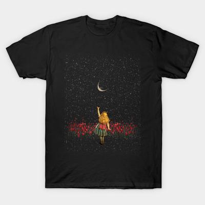 Men Black Print T-shirt Wonderland Smiling Starry Night - Alice In Wonderland No-Cut Transfer Paper Print Cotton Tshirt