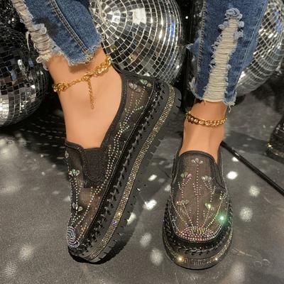 Large Size Summer New One-pedal Platform Lazy Shoes Women's Rhinestone Muffin Casual Single Shoes Women