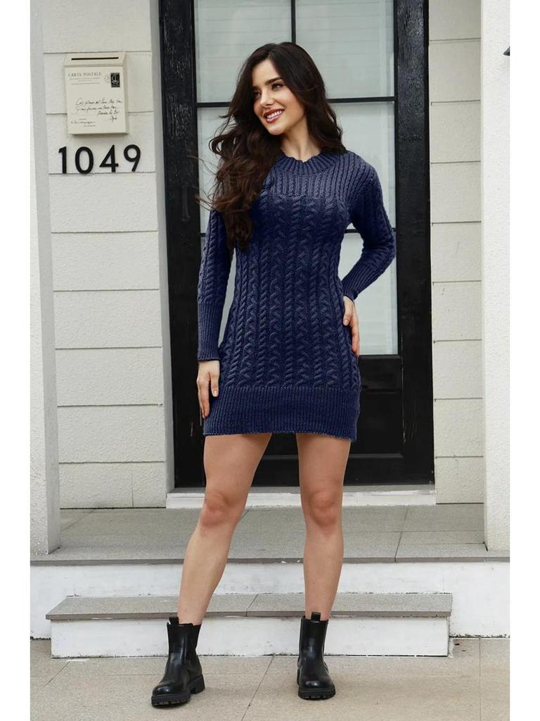 Sukienka sweterkowa z golfem w jednolitym kolorze - Jesień/Zima Damska dzianina